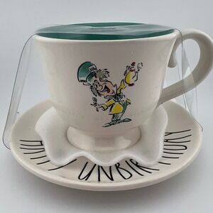 Rae Dunn Disney Mad Hatter Mug & Saucer Set Happy Unbirthday New in Packaging
